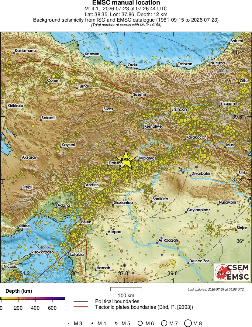 regional depth historical seismicity