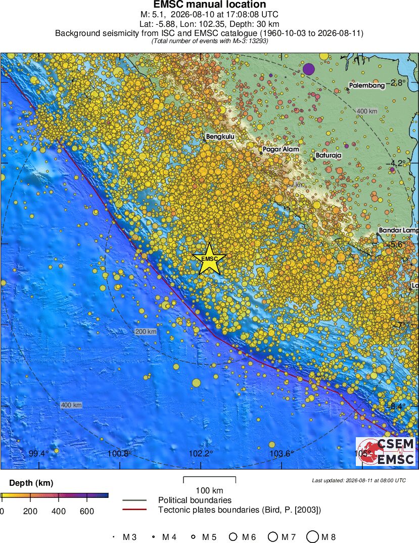 regional depth historical seismicity