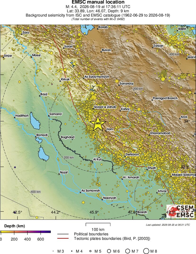 regional depth historical seismicity