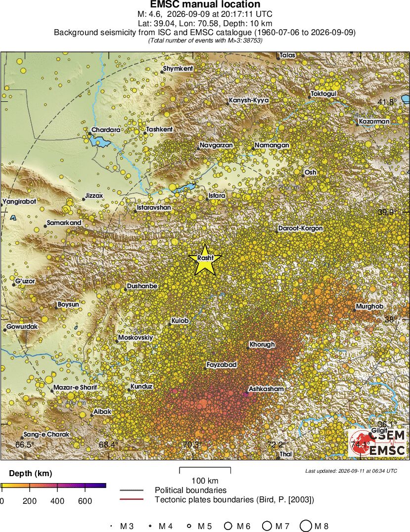 regional depth historical seismicity