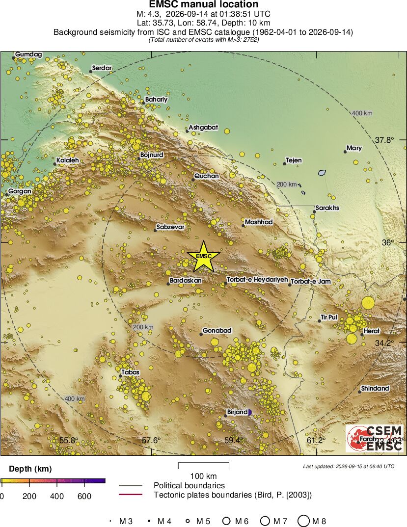 regional depth historical seismicity