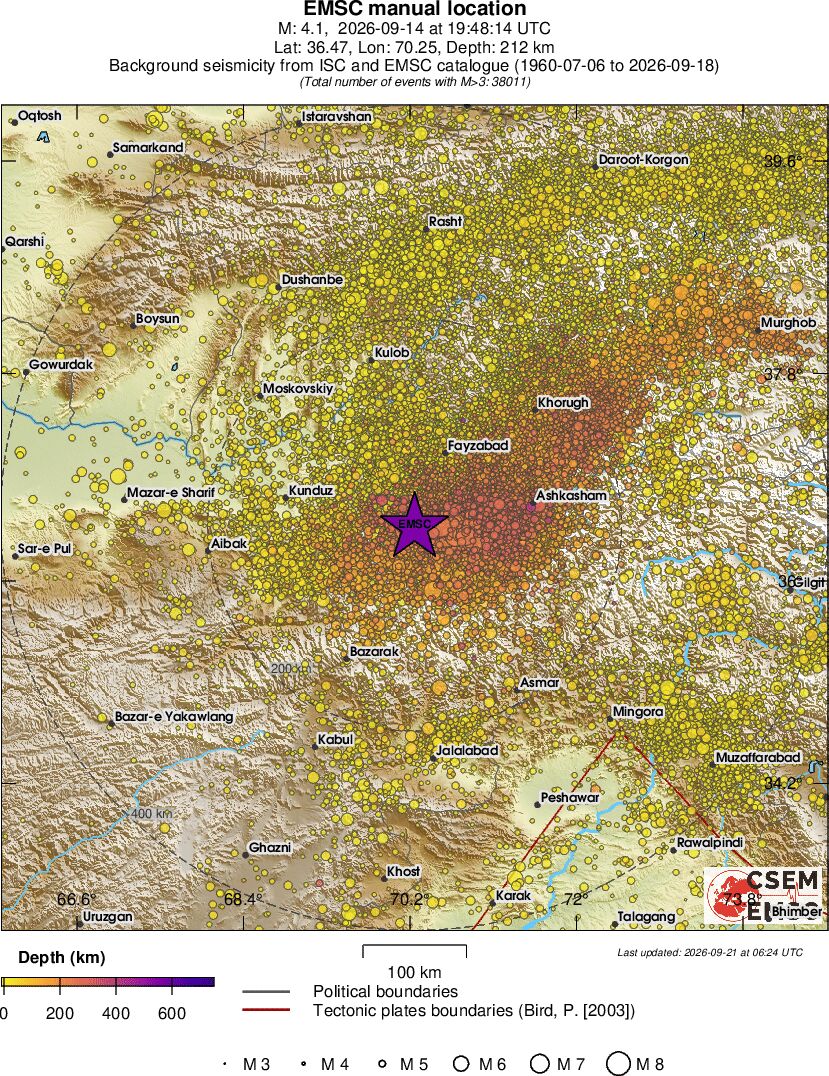 regional depth historical seismicity
