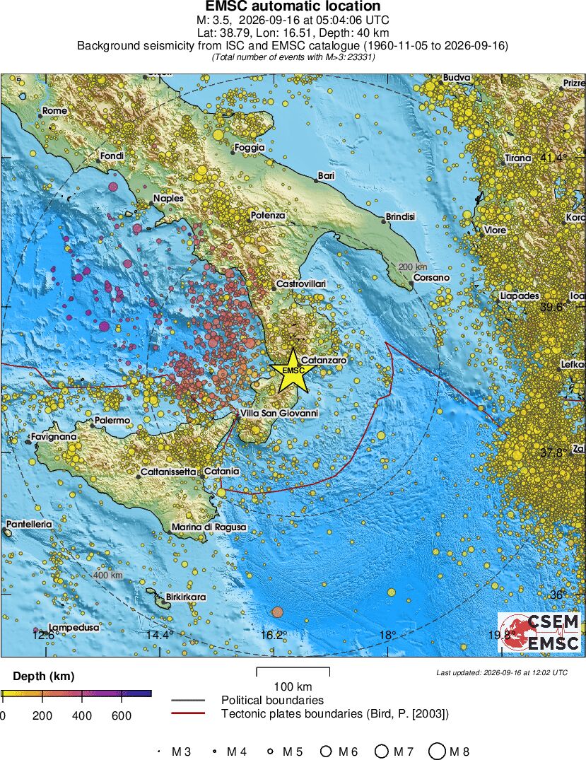 regional depth historical seismicity