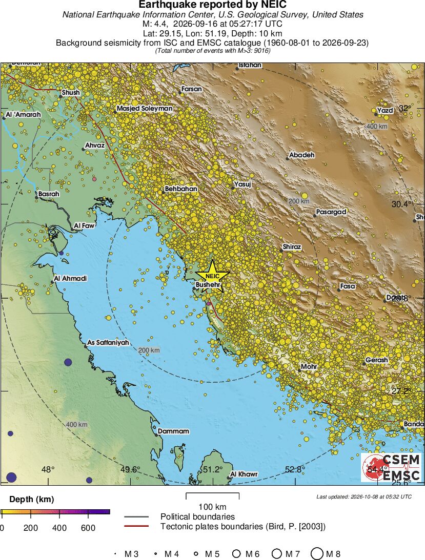 regional depth historical seismicity