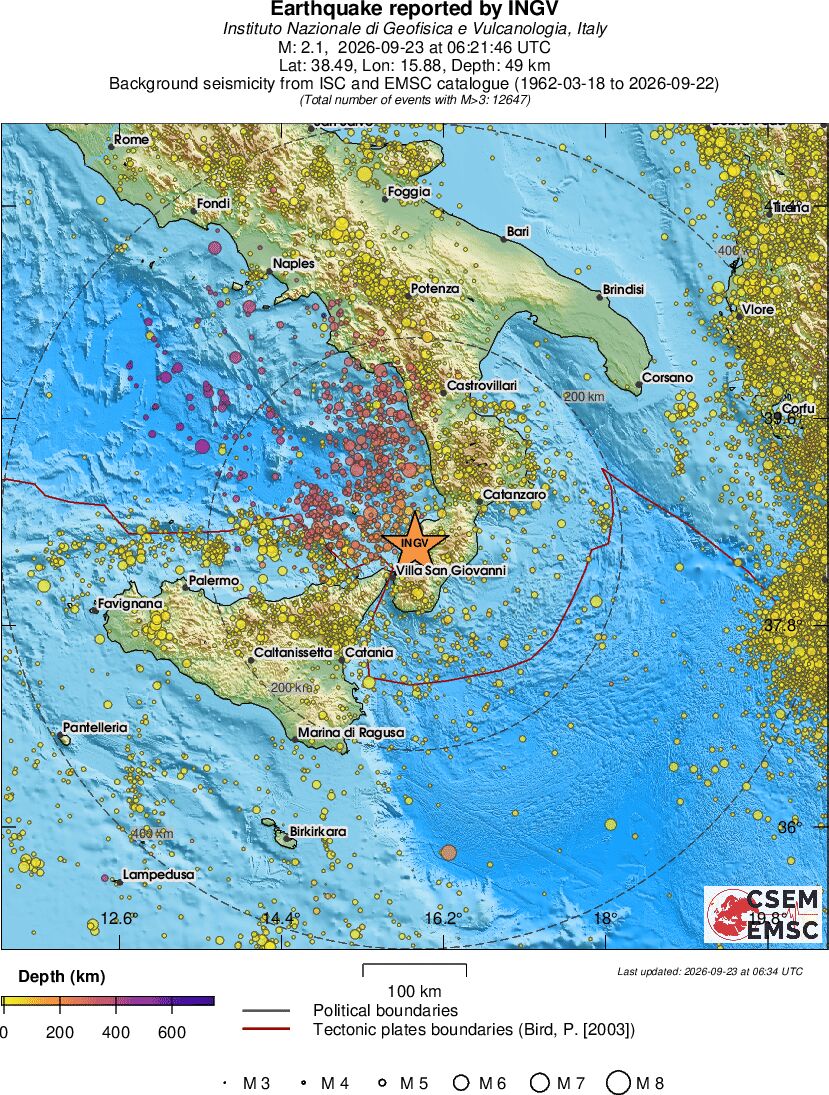 regional depth historical seismicity