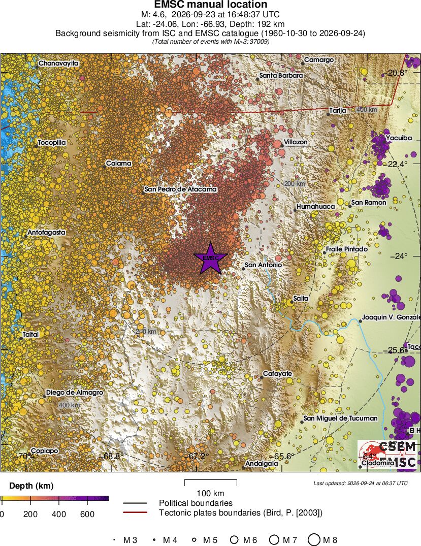 regional depth historical seismicity