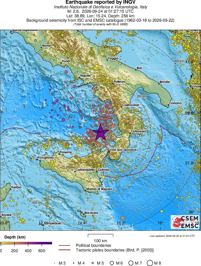 regional depth historical seismicity