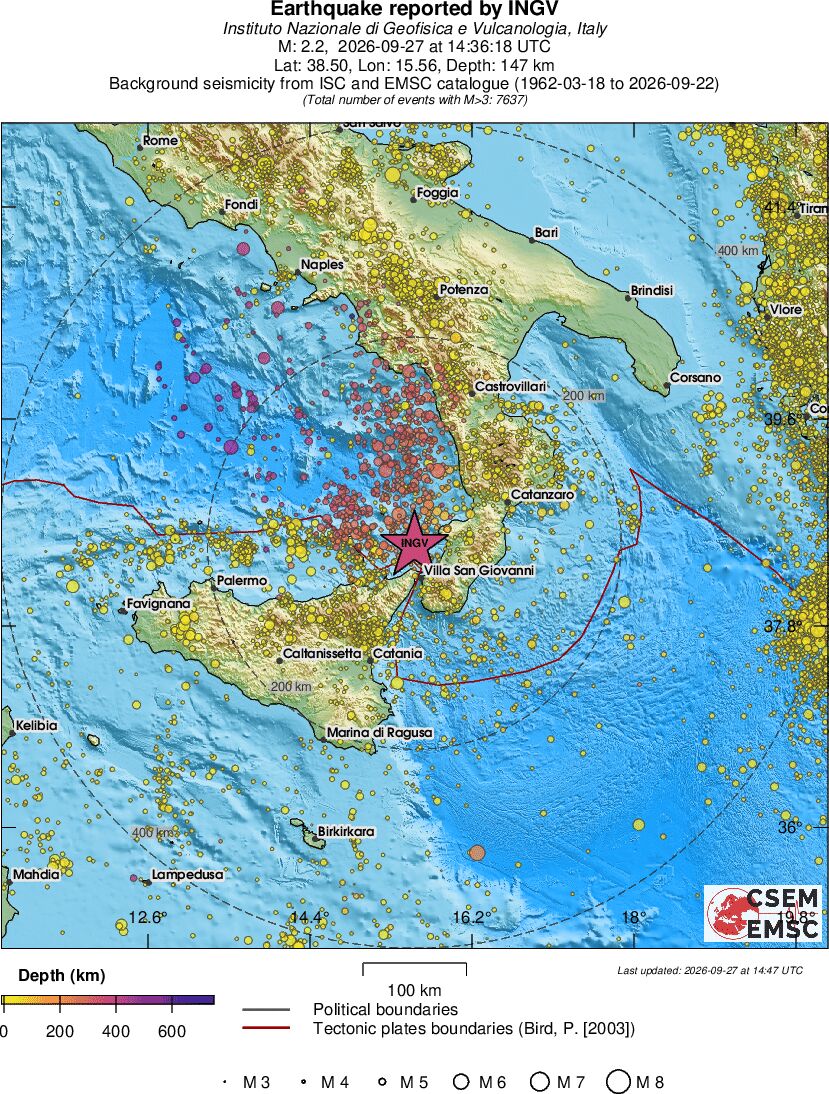 regional depth historical seismicity