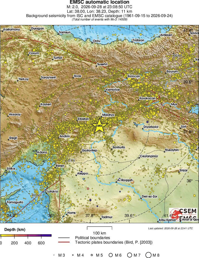 regional depth historical seismicity