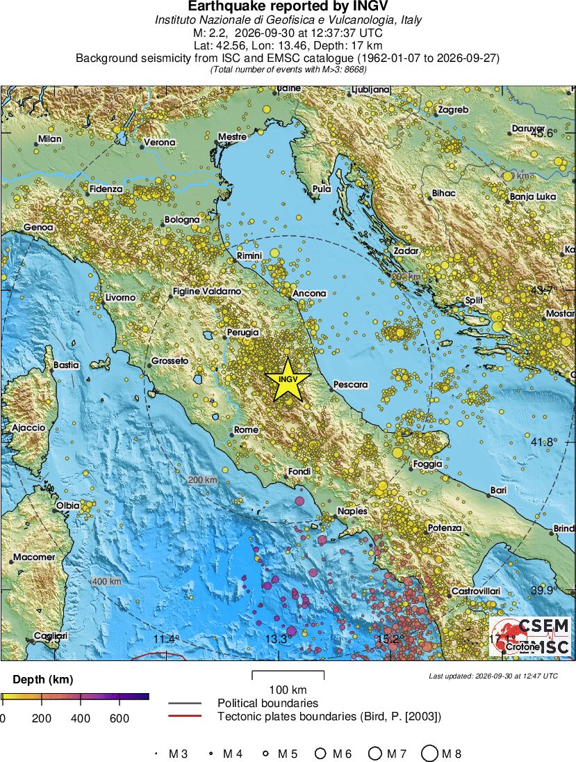 regional depth historical seismicity