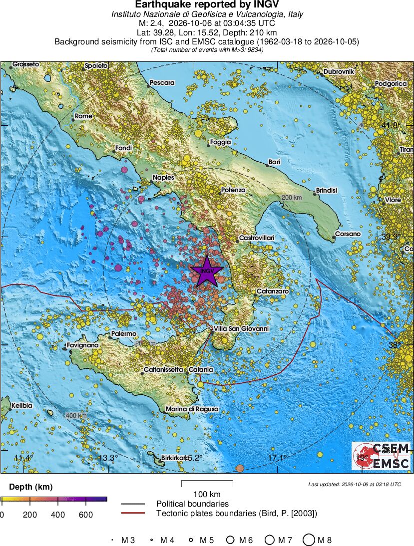 regional depth historical seismicity