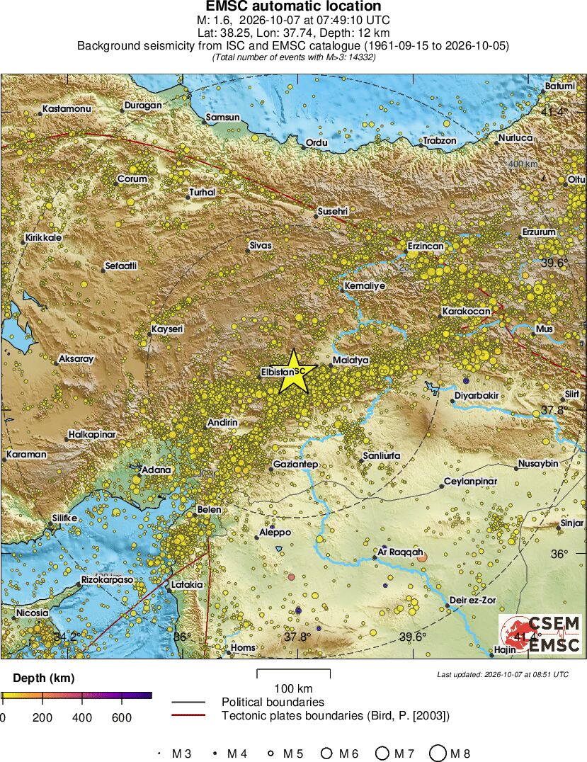 regional depth historical seismicity