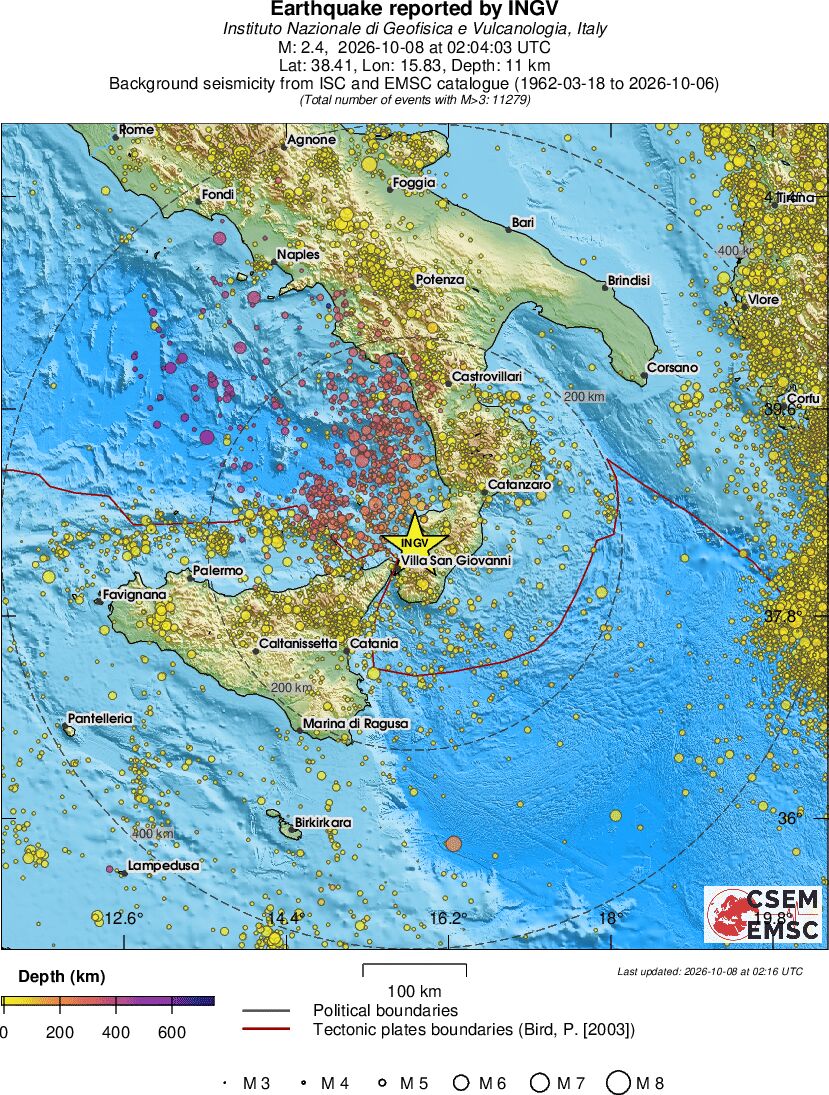 regional depth historical seismicity