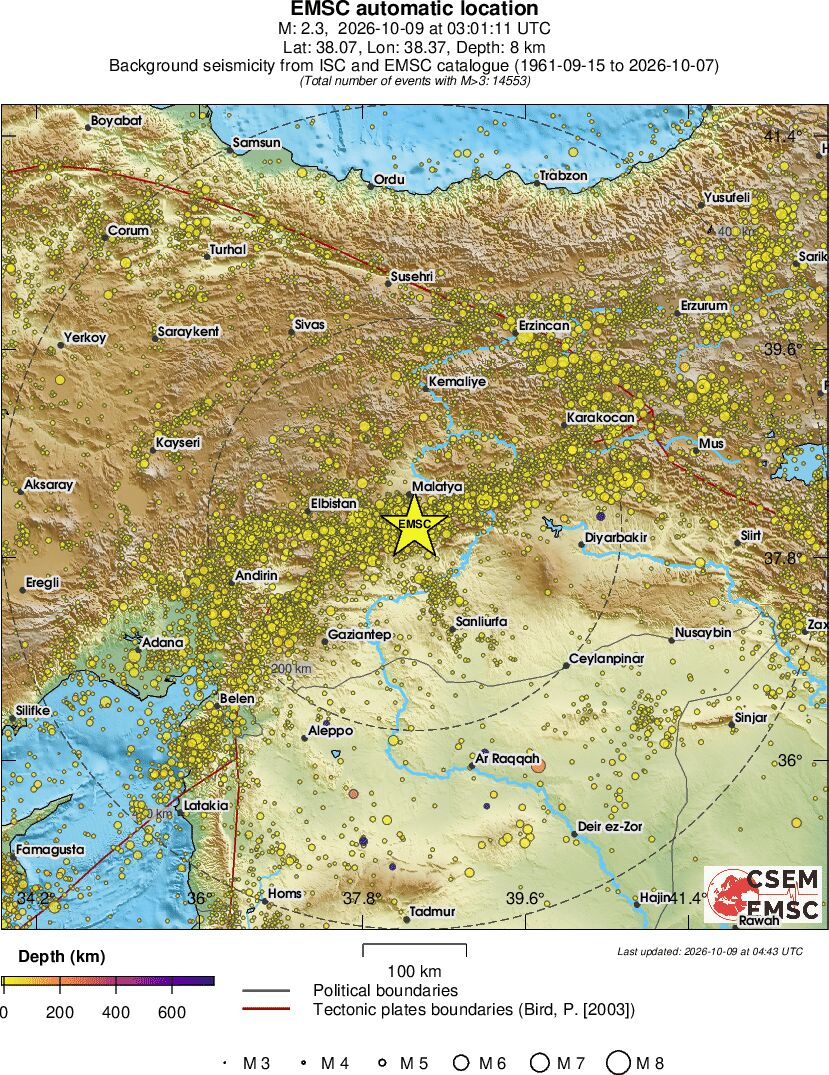regional depth historical seismicity