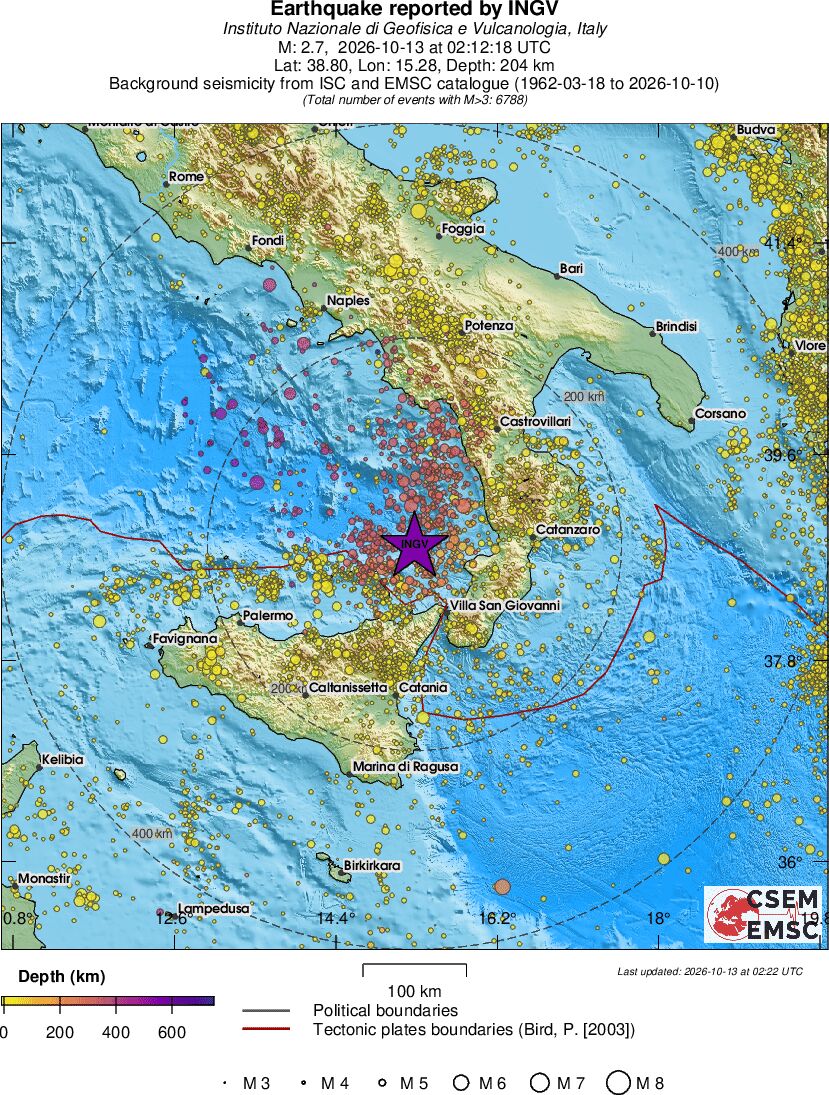 regional depth historical seismicity
