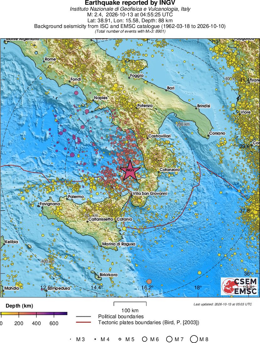 regional depth historical seismicity