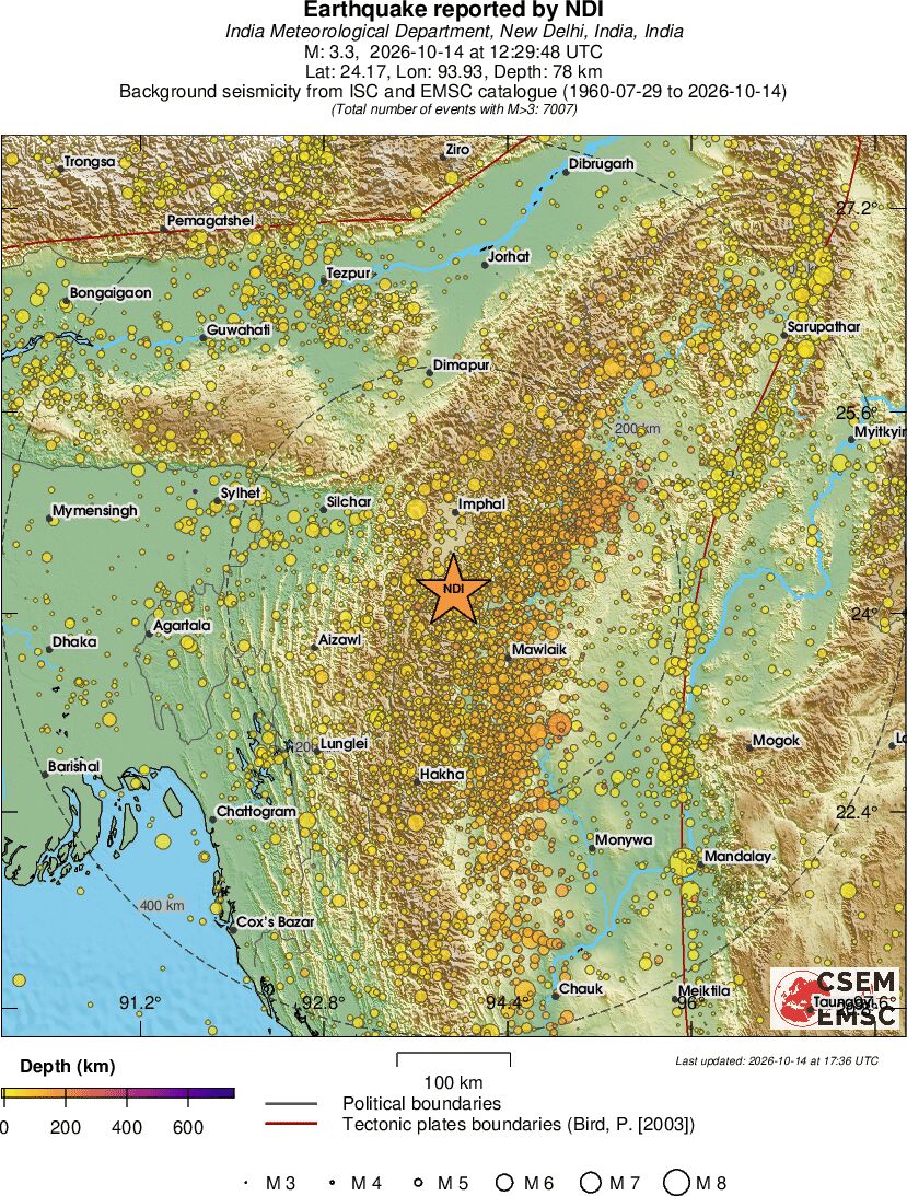regional depth historical seismicity