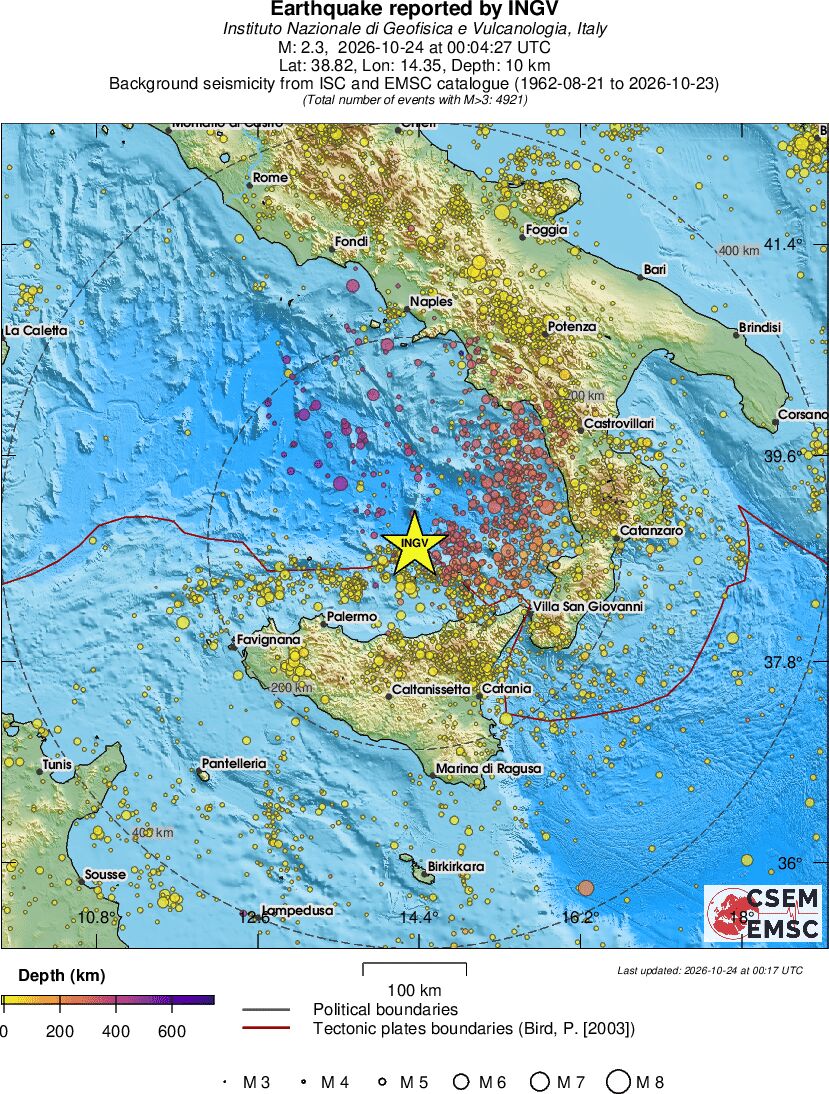 regional depth historical seismicity