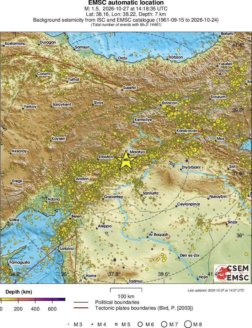 regional depth historical seismicity