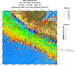 regional depth historical seismicity