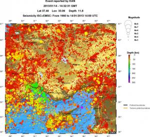 regional depth historical seismicity