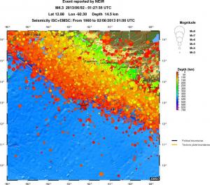 regional depth historical seismicity