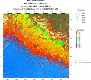 regional depth historical seismicity