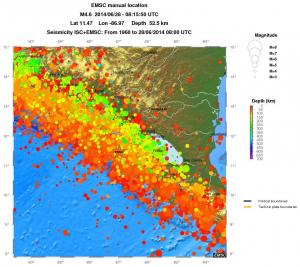 regional depth historical seismicity