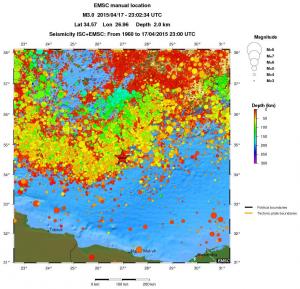 regional depth historical seismicity