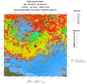 regional depth historical seismicity