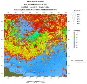 regional depth historical seismicity