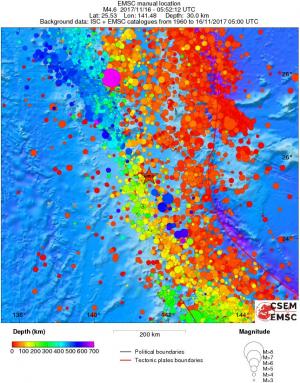 regional depth historical seismicity