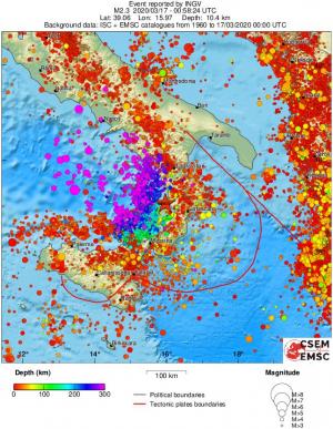 regional depth historical seismicity