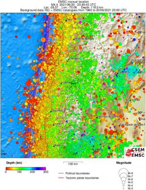 regional depth historical seismicity
