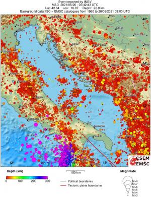 regional depth historical seismicity