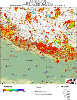 regional depth historical seismicity