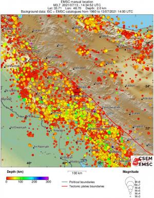 regional depth historical seismicity