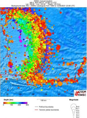 regional depth historical seismicity