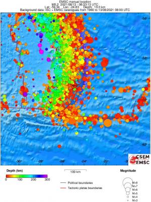 regional depth historical seismicity