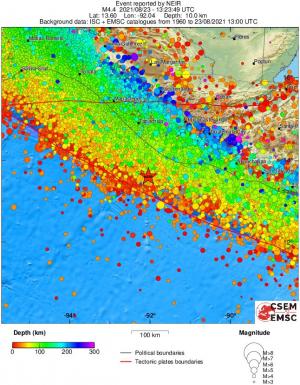 regional depth historical seismicity