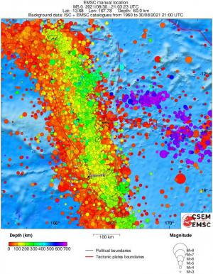 regional depth historical seismicity
