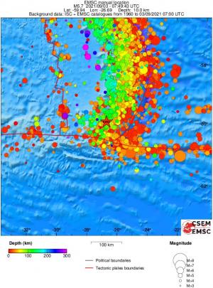 regional depth historical seismicity
