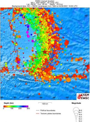 regional depth historical seismicity