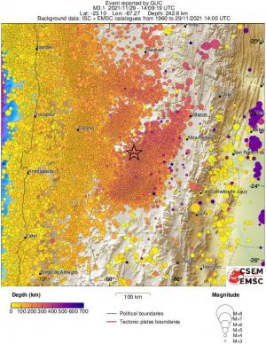 regional depth historical seismicity