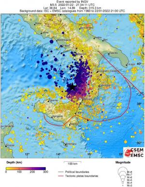 regional depth historical seismicity