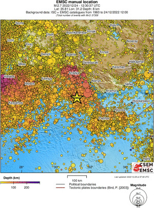 regional depth historical seismicity