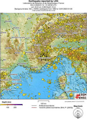 regional depth historical seismicity