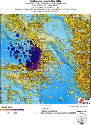 regional depth historical seismicity