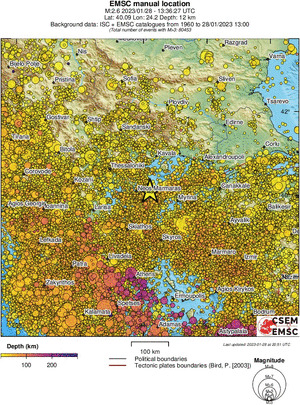 regional depth historical seismicity