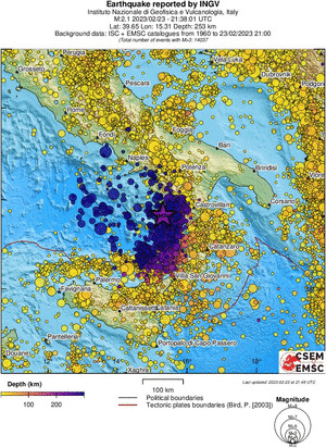 regional depth historical seismicity